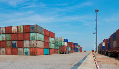 Containers on the wharf. International shipping logistics.