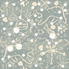 Hand Drawn Seamless Pattern on blue