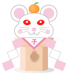 ねずみ顔の鏡餅　白背景