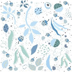 Seamless Pattern with pastel blue geometrically shaped plants