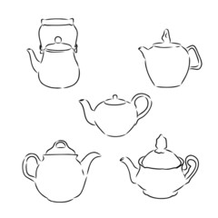 set of teapots , vector sketch 