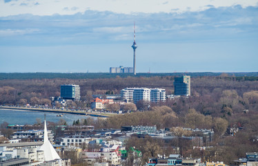 21 April 2018, Tallinn, Estonia. View of the Bay and the Tallinn TV tower from the observation deck.