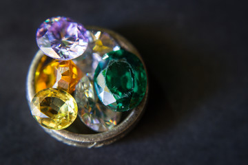 Natural Sapphire gemstone, Jewel or gems on black shine color, Collection of many different natural gemstones amethyst,