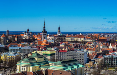 Fototapeta na wymiar 21 April 2018 Tallinn, Estonia. View of the Old town from the observation deck