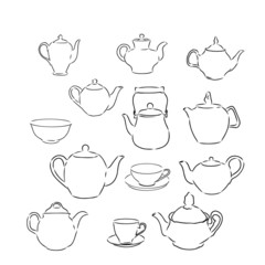 set of teapots and tea cups