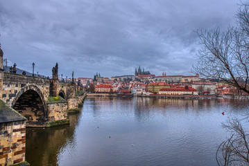 krasluv bridge with castle and cathedral with beautiful cloudy sky