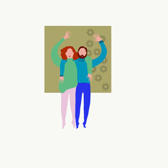 A guy and a girl with their hands up. Loving heart. Welcome