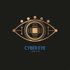 Eye scanner logo on a black background .Cyber eye on a white background . Technologies of the future .Vector illustration .	