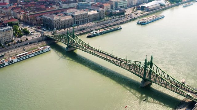 High Aerial view of Liberty Bridge, Budapest, Hungary