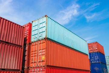 Containers on the wharf. International shipping logistics.