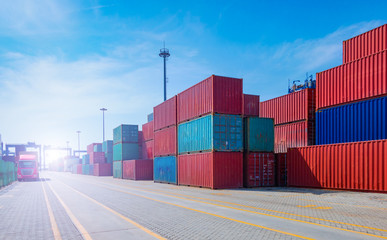Containers on the wharf. International shipping logistics.