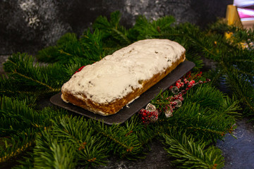 Christmas cupcake, stollen, with candied fruit and icing sugar
