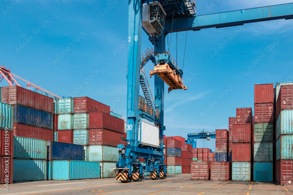 Wall mural Containers on the wharf. International shipping logistics.