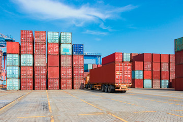 Containers on the wharf. International shipping logistics.