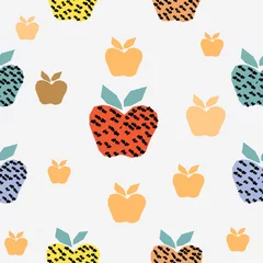 Muurstickers Cute Seamless Pattern with colorful ball on paper background with stripes. Hand Drawn. © Kristina
