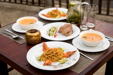Delicious asian food served outdoors