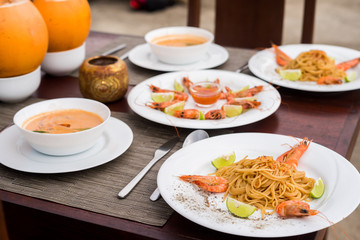 Delicious asian food served outdoors