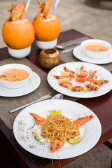 Delicious asian food served outdoors