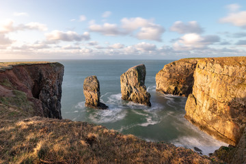 Stack rocks, sea cliffs on Pembrokeshire coast.