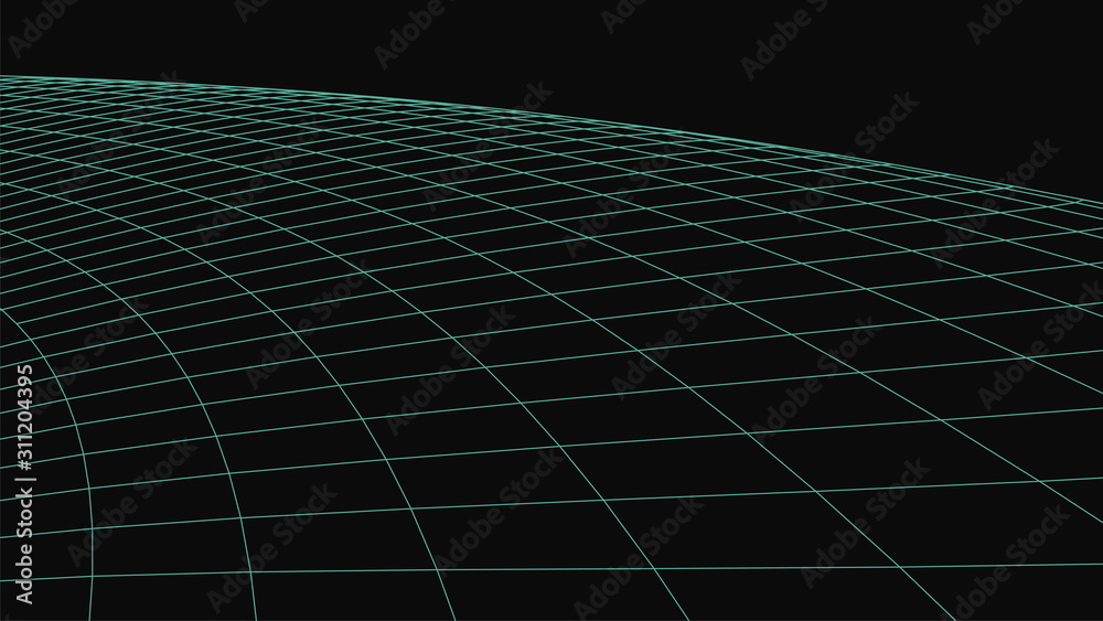 Poster Vector perspective grid. Abstract wireframe landscape. Detailed lines on dark background. 3d vector illustration.