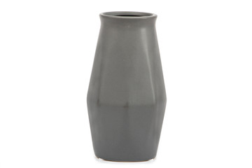 Pottery vase, gray jug of white clay isolated on a white background. Pottery mockup made from white clay on a white background.