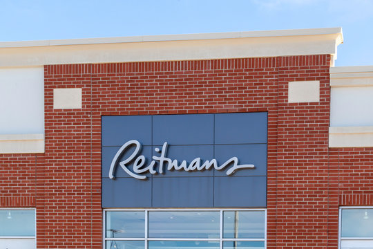 St. Catharines, Ontario,  Canada - September 19, 2019:  Close up of  Reitmans store sign; Reitmans Ltd. is a Canadian retailing company, specializing in women's clothing.