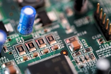 Macro view on micro circuit integrated board with chip details