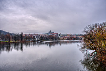 Cathedral with castle from Vltava in Prague