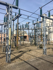 High Voltage Electric Transmission Tower Energy Power plant station