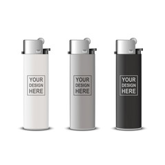 Vector 3d Realistic White, Gray, Black Blank Cigarette Lighter Icon Set Closeup Isolated on Transparent Background. Design Template for Advertising, Mockup, Corporate Identity. Front View