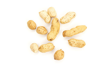nicely laid out peanuts on a white isolated background