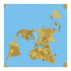 World Map. Peirce quincuncial projection. Map of the world with meridians on blue background. Vector illustration.