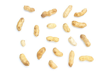 nicely laid out peanuts on a white isolated background