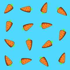 Drawn cute carrots on a blue background