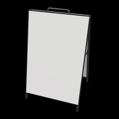 Sandwich board with metal parts. Blank menu outdoor display with clipping path. Trade show booth white and blank. 3d render on black background. High Resolution Template for your design.