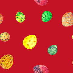 Watercolor eggs in a seamless pattern for Easter design.