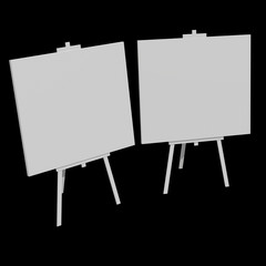 Blank white easel with canvas. 3d render on black background