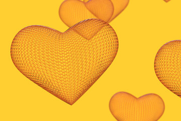 polygonal heart on Yellow background 3D rendering background for valentines day, Honey heart on the day of love