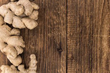 Portion of fresh Ginger (selective focus; close-up shot)