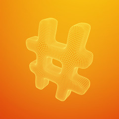 Hashtag icon. Concept of social media, micro blogging PR and popularity. Wireframe low poly mesh vector illustration