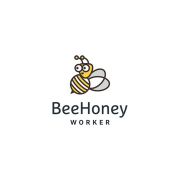 Bee Logo design vector template linear style. Outline icon.  Creative Hard work Hive Logotype concept