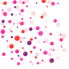Festive multicolored circles, confetti. Randomly scattered colored bubbles. Childish vibrant round dots on white background for decoration. Vector illustration.