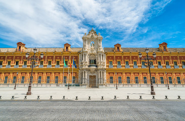 Fototapeta na wymiar San Telmo Palace (Palacio de San Telmo) in Seville on a sunny summer day. Andalusia, Spain.