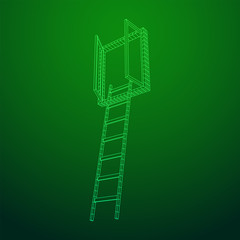 Ladder with open window. Business concept in opportunity. Wireframe low poly mesh vector illustration.