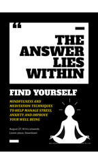 Vector illustration of a person meditating. Mindful and Awareness Meditation Template for ads/flyer/poster/social media/blog.