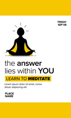 Vector illustration of a person meditating. Mindful and Awareness Meditation Template for ads/flyer/poster/social media/blog.