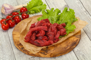 Raw beef meat sliced for cooking