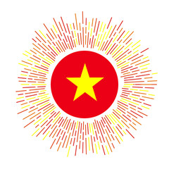 Vietnam sign. Country flag with colorful rays. Radiant sunburst with Vietnam flag. Vector illustration.