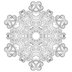 Coloring page with snowflake with editable line. 