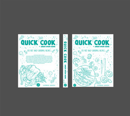 Cook Book Cover Design Template Vector and food illustrations